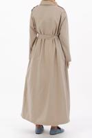 Tesettür giyim BEJ CEP DETAYLI KUŞAKLI UZUN TRENÇKOT 52068	
