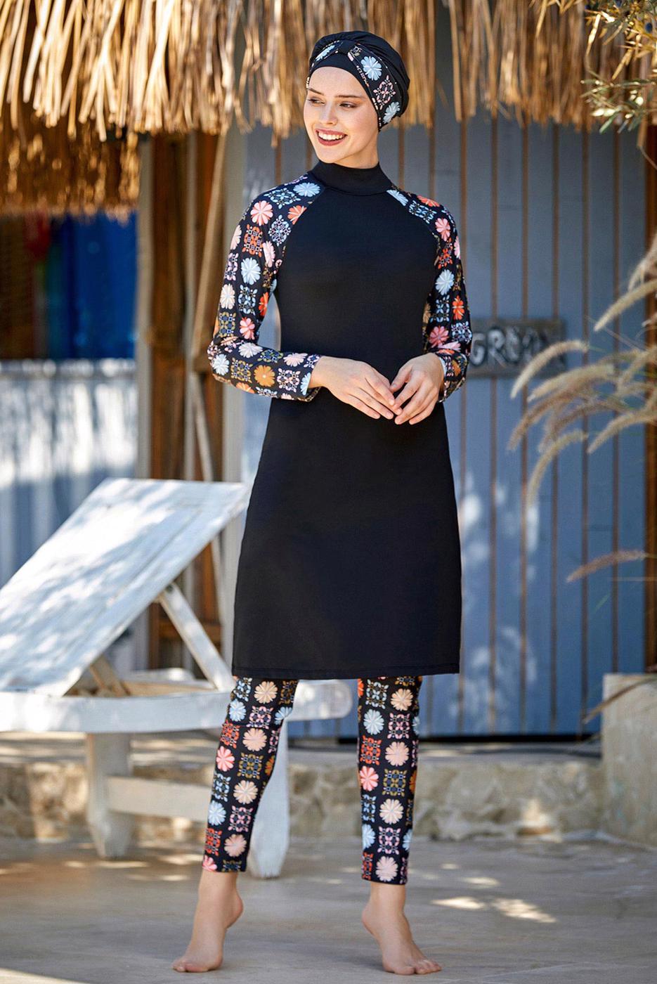 Vêtements hijab NOIR MAILLOT DE BAIN MOTIF HIJAB 1190