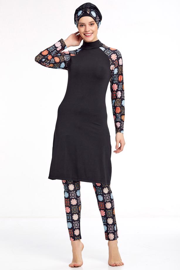 Vêtements hijab NOIR MAILLOT DE BAIN MOTIF HIJAB 1190 - TRENDTESETTÜR
