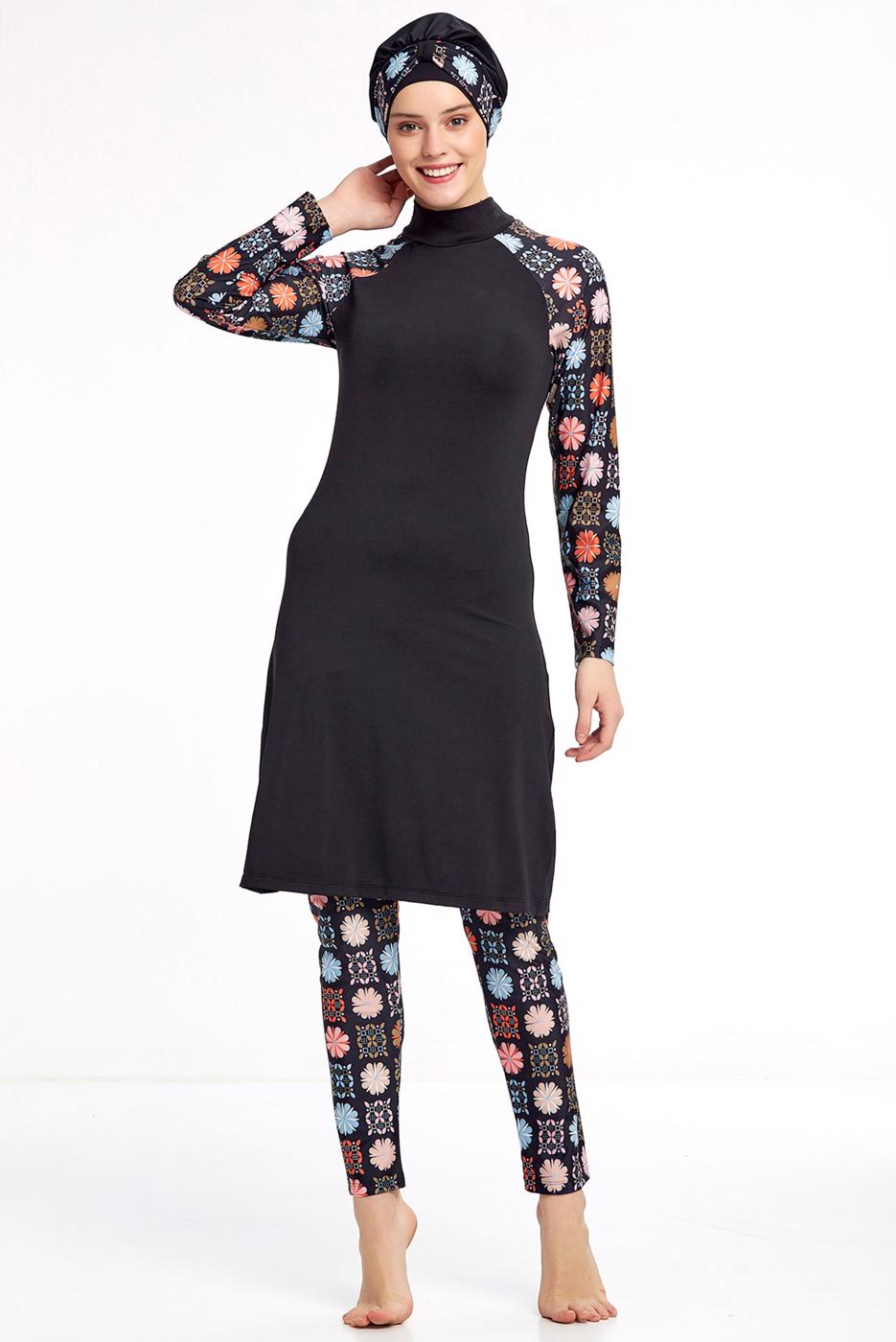 Vêtements hijab NOIR MAILLOT DE BAIN MOTIF HIJAB 1190
