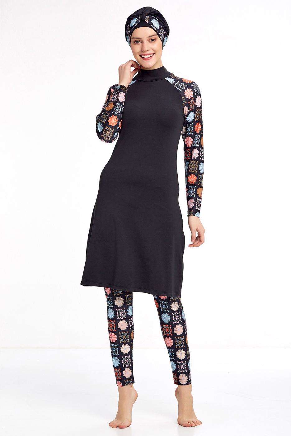 Vêtements hijab NOIR MAILLOT DE BAIN MOTIF HIJAB 1190