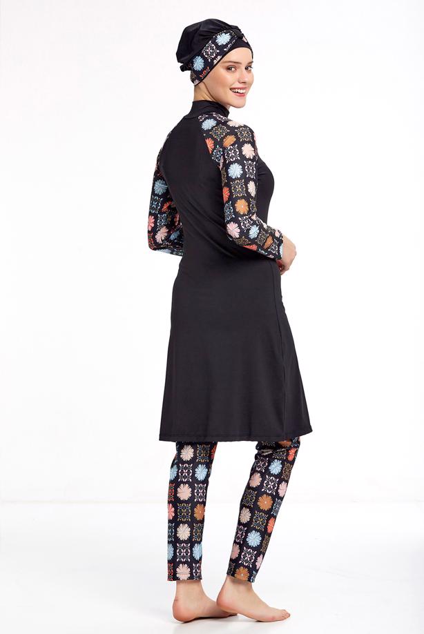 Vêtements hijab NOIR MAILLOT DE BAIN MOTIF HIJAB 1190 - TRENDTESETTÜR