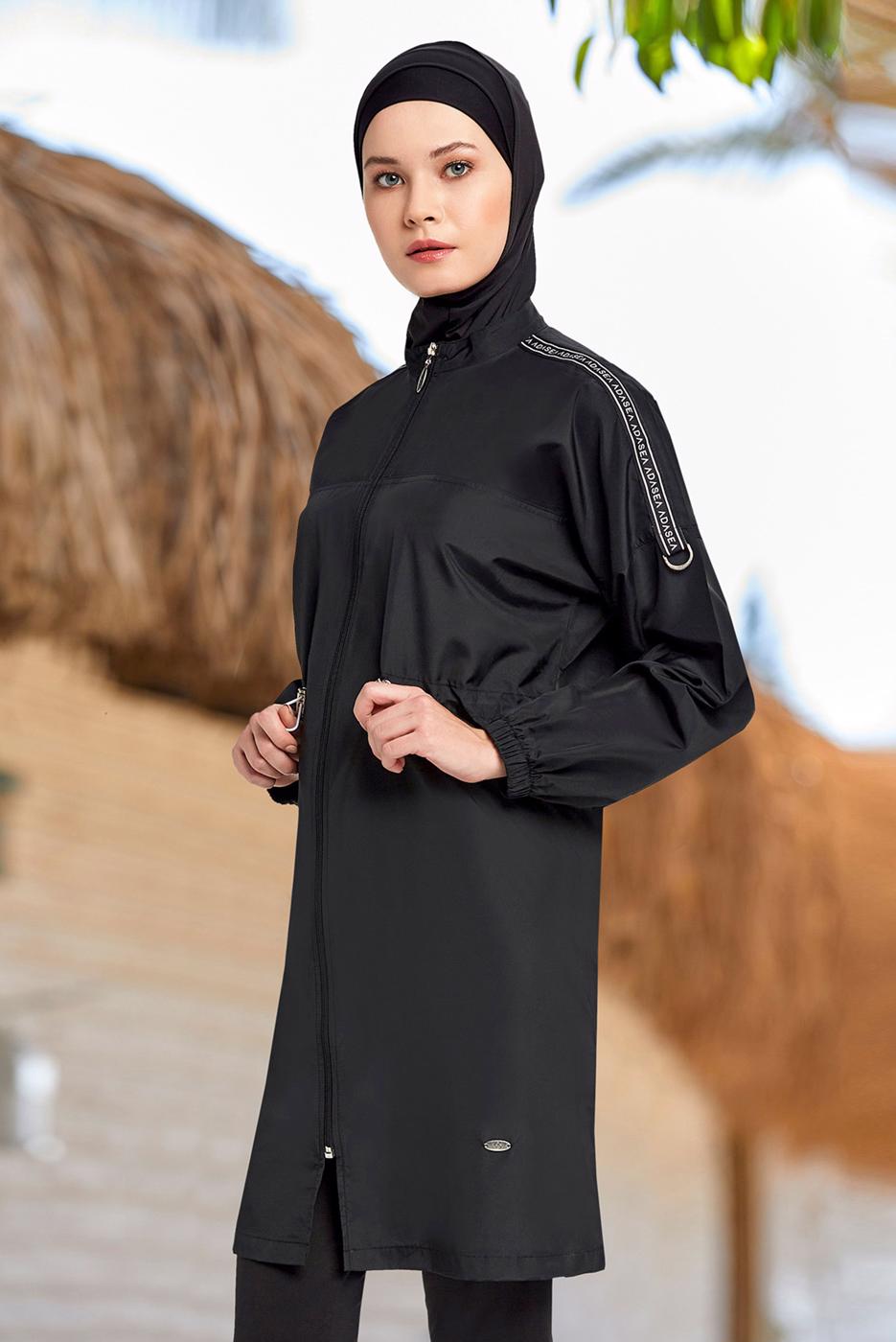 Vêtements hijab NOIR MAILLOT DE BAIN HIJAB ZIPPÉ À LA TAILLE À SMOCKAGE 1266