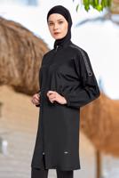 Vêtements hijab NOIR MAILLOT DE BAIN HIJAB ZIPPÉ À LA TAILLE À SMOCKAGE 1266