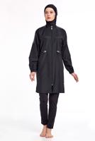 Vêtements hijab NOIR MAILLOT DE BAIN HIJAB ZIPPÉ À LA TAILLE À SMOCKAGE 1266