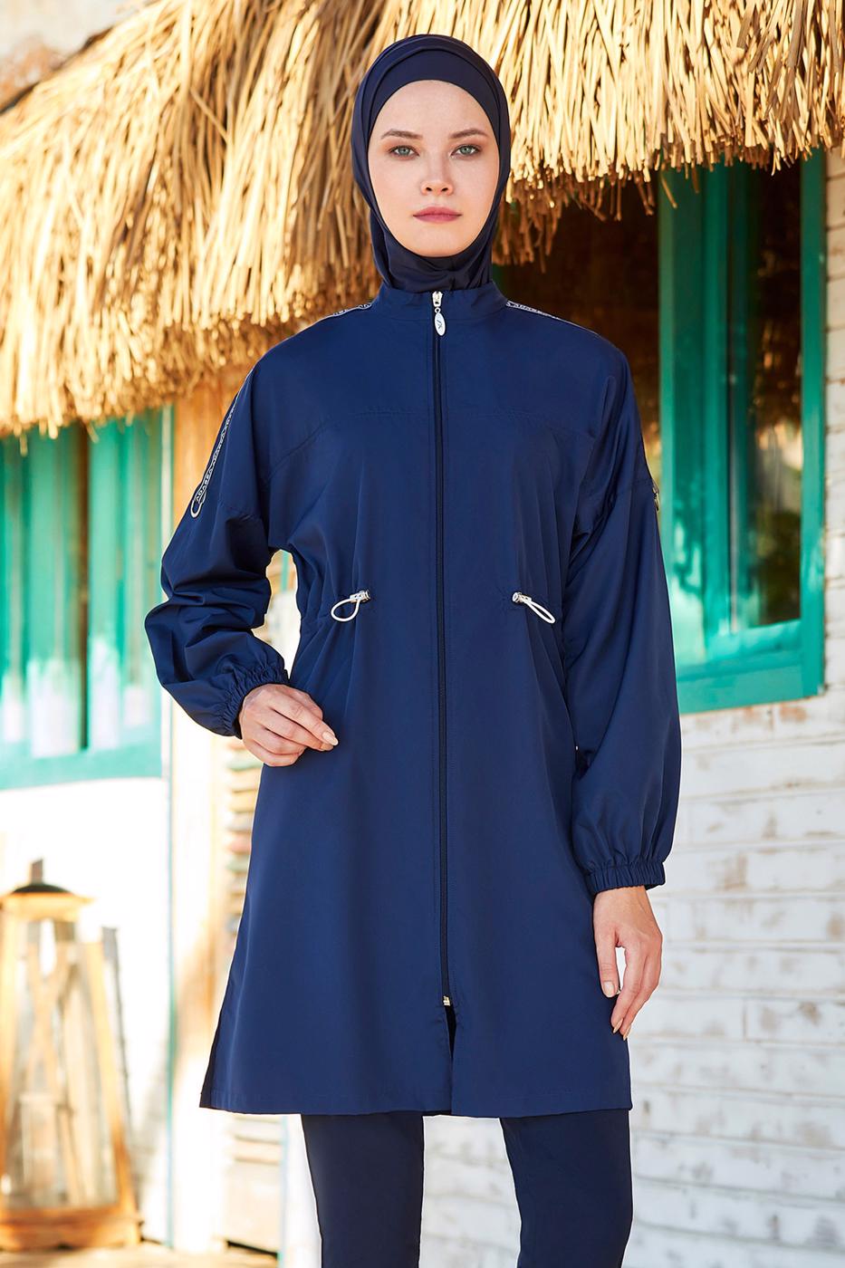 Vêtements hijab BLEU MARINE MAILLOT DE BAIN HIJAB ZIPPÉ À LA TAILLE À SMOCKAGE 1266
