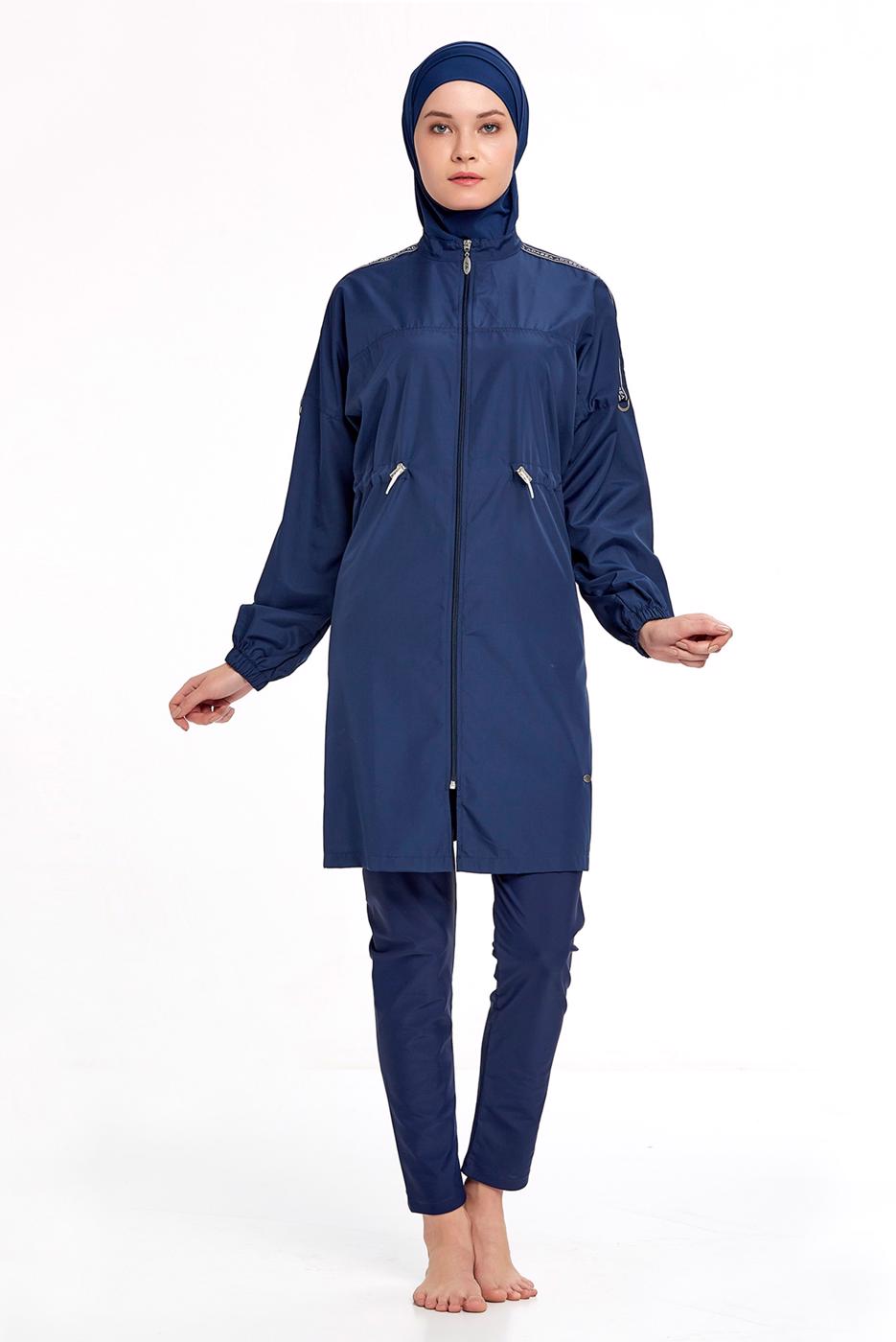 Vêtements hijab BLEU MARINE MAILLOT DE BAIN HIJAB ZIPPÉ À LA TAILLE À SMOCKAGE 1266