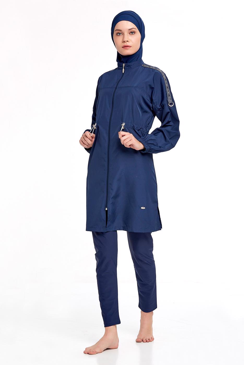 Vêtements hijab BLEU MARINE MAILLOT DE BAIN HIJAB ZIPPÉ À LA TAILLE À SMOCKAGE 1266
