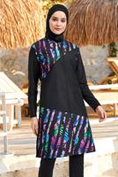 Vêtements hijab NOIR MAILLOT DE BAIN HIJAB MOTIF DÉTAIL ZIPPÉ 1490