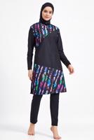 Vêtements hijab NOIR MAILLOT DE BAIN HIJAB MOTIF DÉTAIL ZIPPÉ 1490