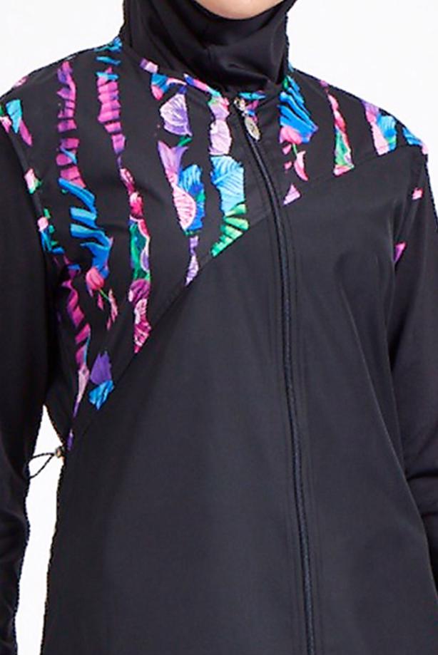 Vêtements hijab NOIR MAILLOT DE BAIN HIJAB MOTIF DÉTAIL ZIPPÉ 1490 - TRENDTESETTÜR