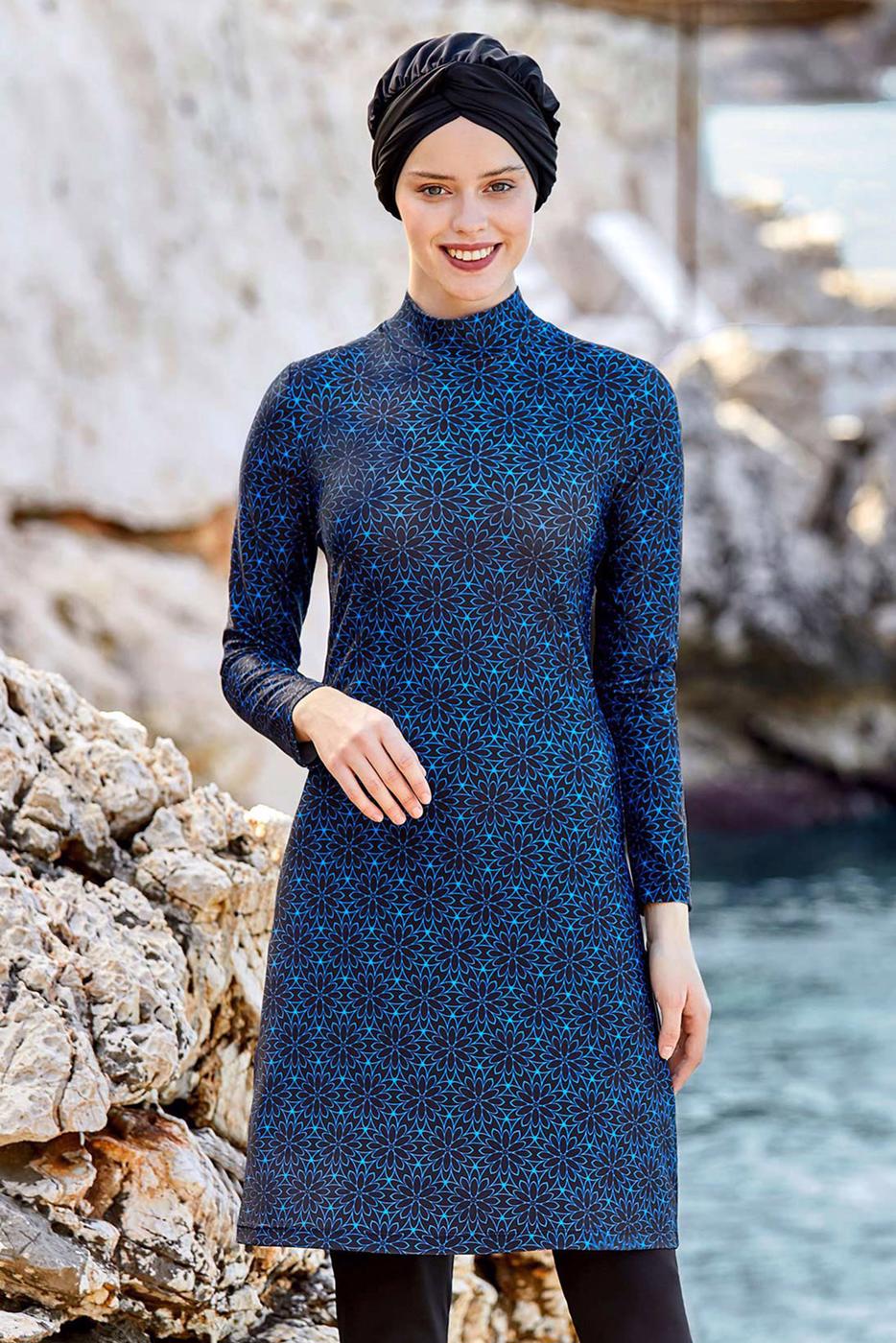 Vêtements hijab NOIR MAILLOT DE BAIN À MOTIF HIJAB 2090