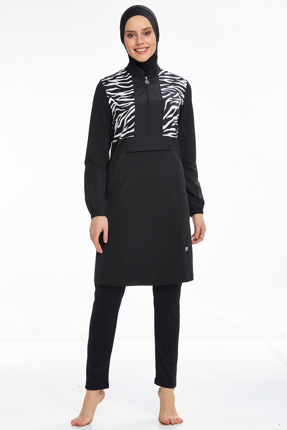 Vêtements hijab NOIR MAILLOT DE BAIN HIJAB DÉTAIL MOTIF ZÈBRE 2250