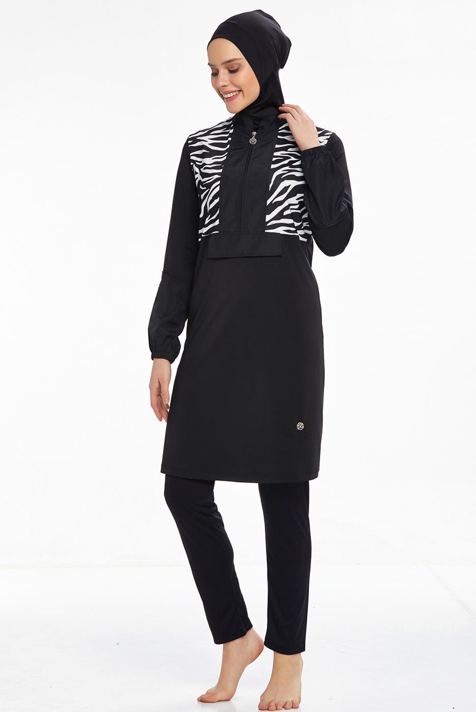 Vêtements hijab NOIR MAILLOT DE BAIN HIJAB DÉTAIL MOTIF ZÈBRE 2250
