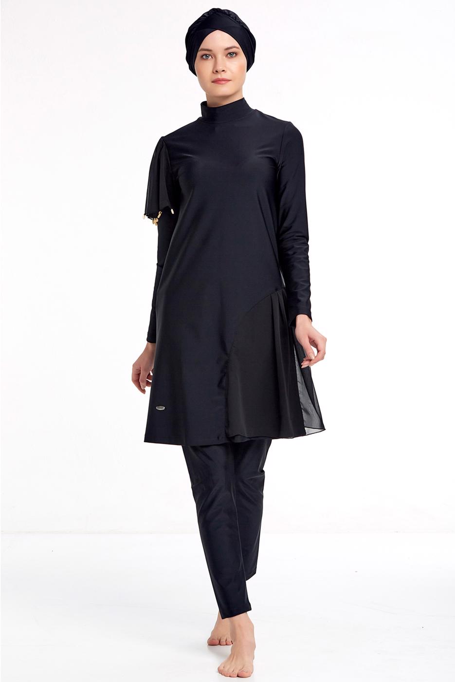 Hijab clothing BLACK TULLE DETAIL HIJAB SWIMSUIT 2434  