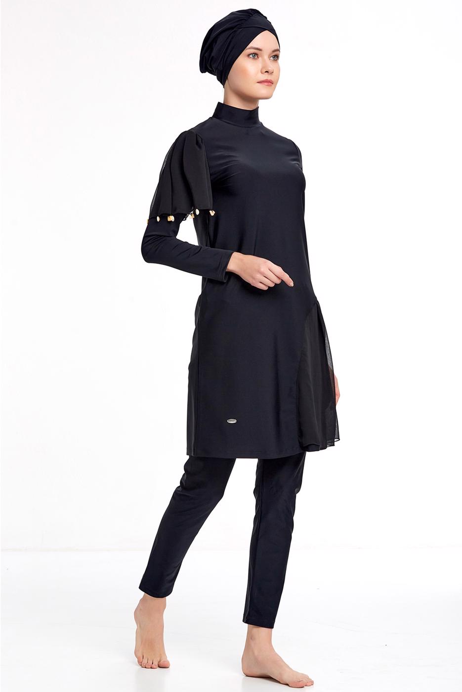 Hijab clothing BLACK TULLE DETAIL HIJAB SWIMSUIT 2434  