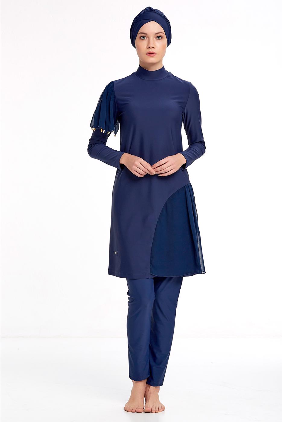 Hijab clothing NAVY BLUE TULLE DETAIL HIJAB SWIMSUIT 2434  