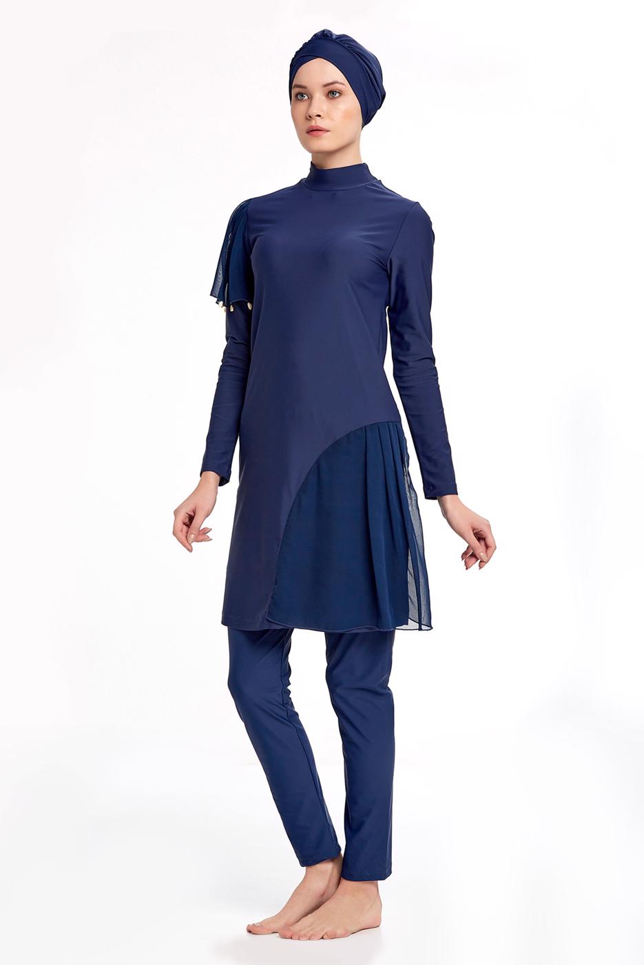 Hijab clothing NAVY BLUE TULLE DETAIL HIJAB SWIMSUIT 2434  