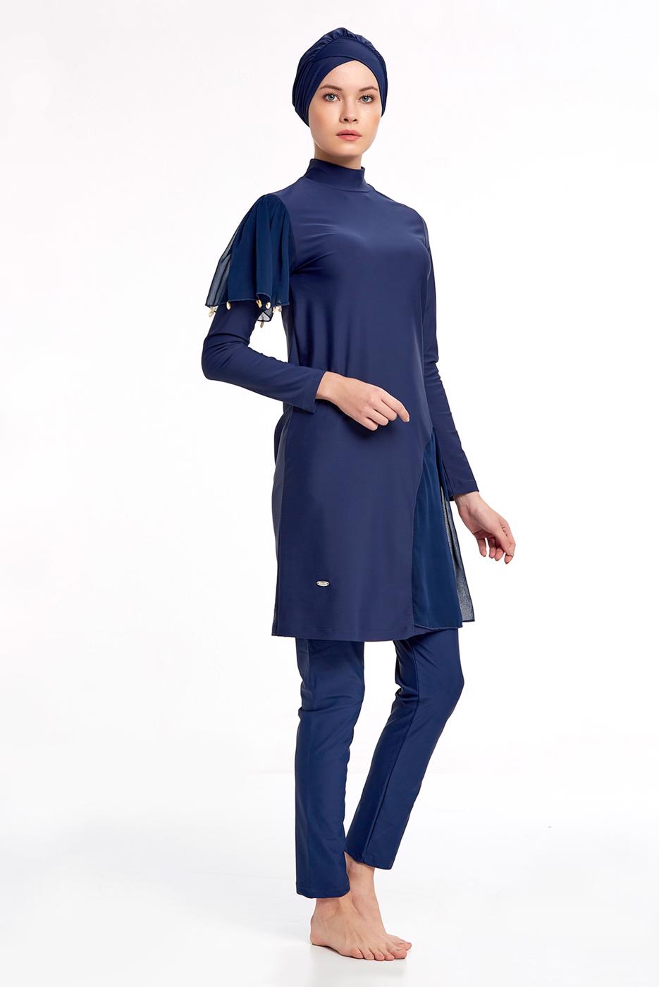 Hijab clothing NAVY BLUE TULLE DETAIL HIJAB SWIMSUIT 2434  