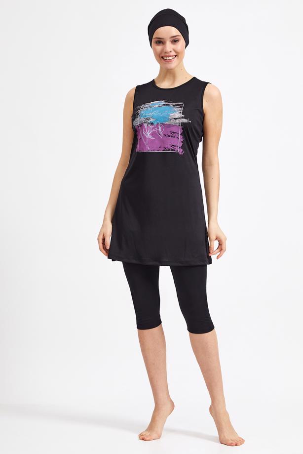 Vêtements hijab NOIR IMPRIMER DETAIL HIJAB MAILLOT DE BAIN 3590 - TRENDTESETTÜR