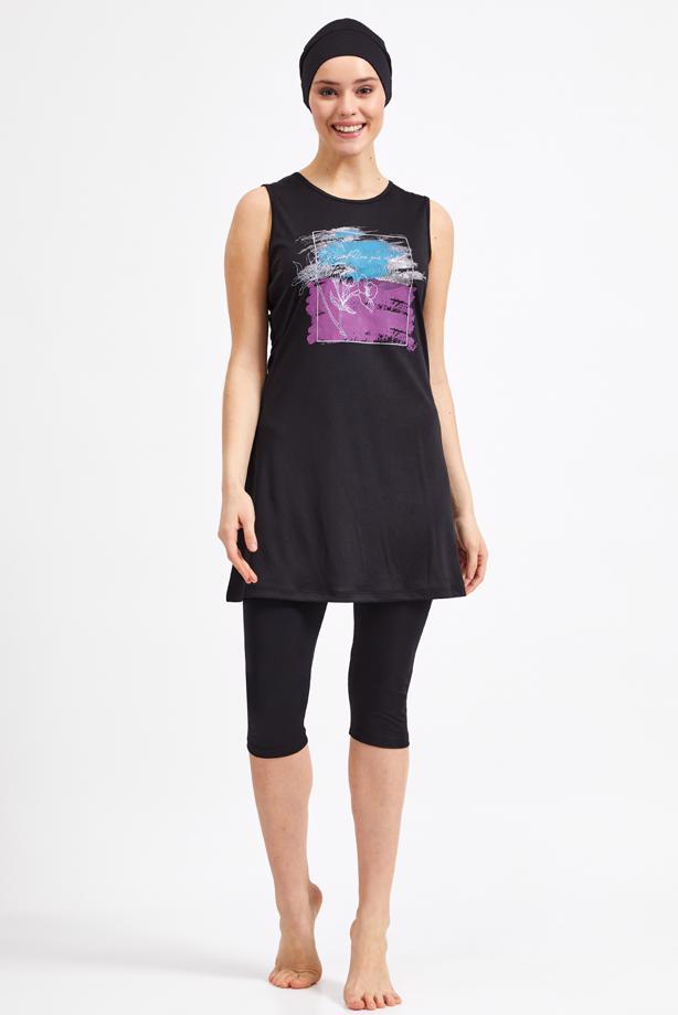 Vêtements hijab NOIR IMPRIMER DETAIL HIJAB MAILLOT DE BAIN 3590 - TRENDTESETTÜR