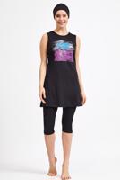 Vêtements hijab NOIR IMPRIMER DETAIL HIJAB MAILLOT DE BAIN 3590