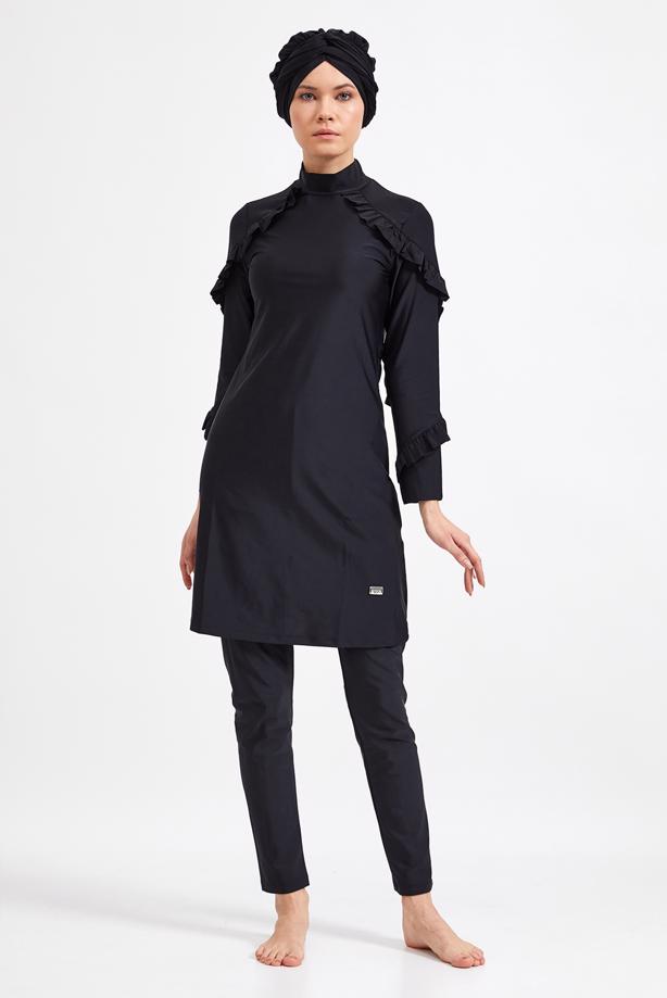 Vêtements hijab NOIR MAILLOT DE BAIN HIJAB DÉTAIL VOLANTS 4014 - TRENDTESETTÜR