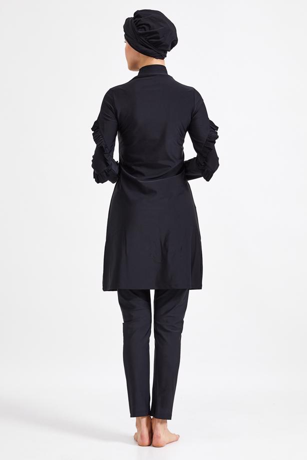 Vêtements hijab NOIR MAILLOT DE BAIN HIJAB DÉTAIL VOLANTS 4014 - TRENDTESETTÜR