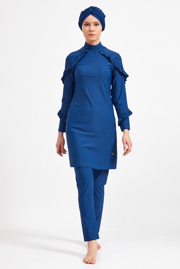 Vêtements hijab BLEU MARINE MAILLOT DE BAIN HIJAB DÉTAIL VOLANTS 4014 - TRENDTESETTÜR