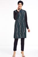 Tesettür giyim SİYAH BELDEN BÜZGÜLÜ DESENLİ TESETTÜR MAYO 4050 