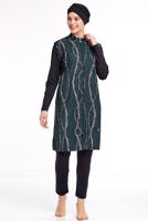 Tesettür giyim SİYAH BELDEN BÜZGÜLÜ DESENLİ TESETTÜR MAYO 4050 