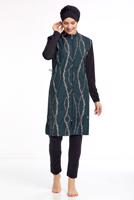 Tesettür giyim SİYAH BELDEN BÜZGÜLÜ DESENLİ TESETTÜR MAYO 4050 