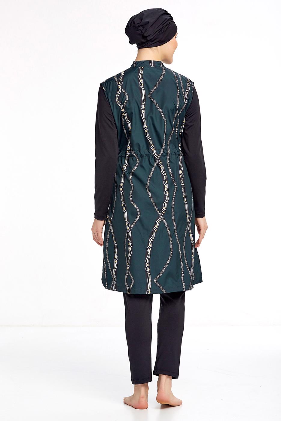 Tesettür giyim SİYAH BELDEN BÜZGÜLÜ DESENLİ TESETTÜR MAYO 4050 