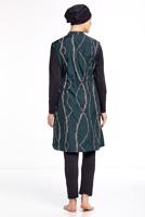 Tesettür giyim SİYAH BELDEN BÜZGÜLÜ DESENLİ TESETTÜR MAYO 4050 