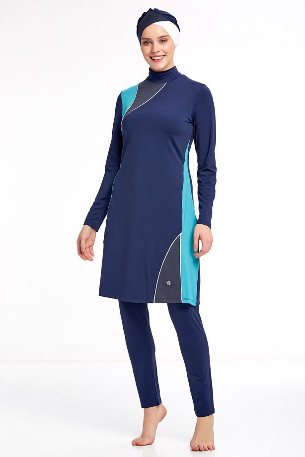 Vêtements hijab BLEU MARINE MAILLOT DE BAIN HIJAB MULTICOLORE 4190 - TRENDTESETTÜR
