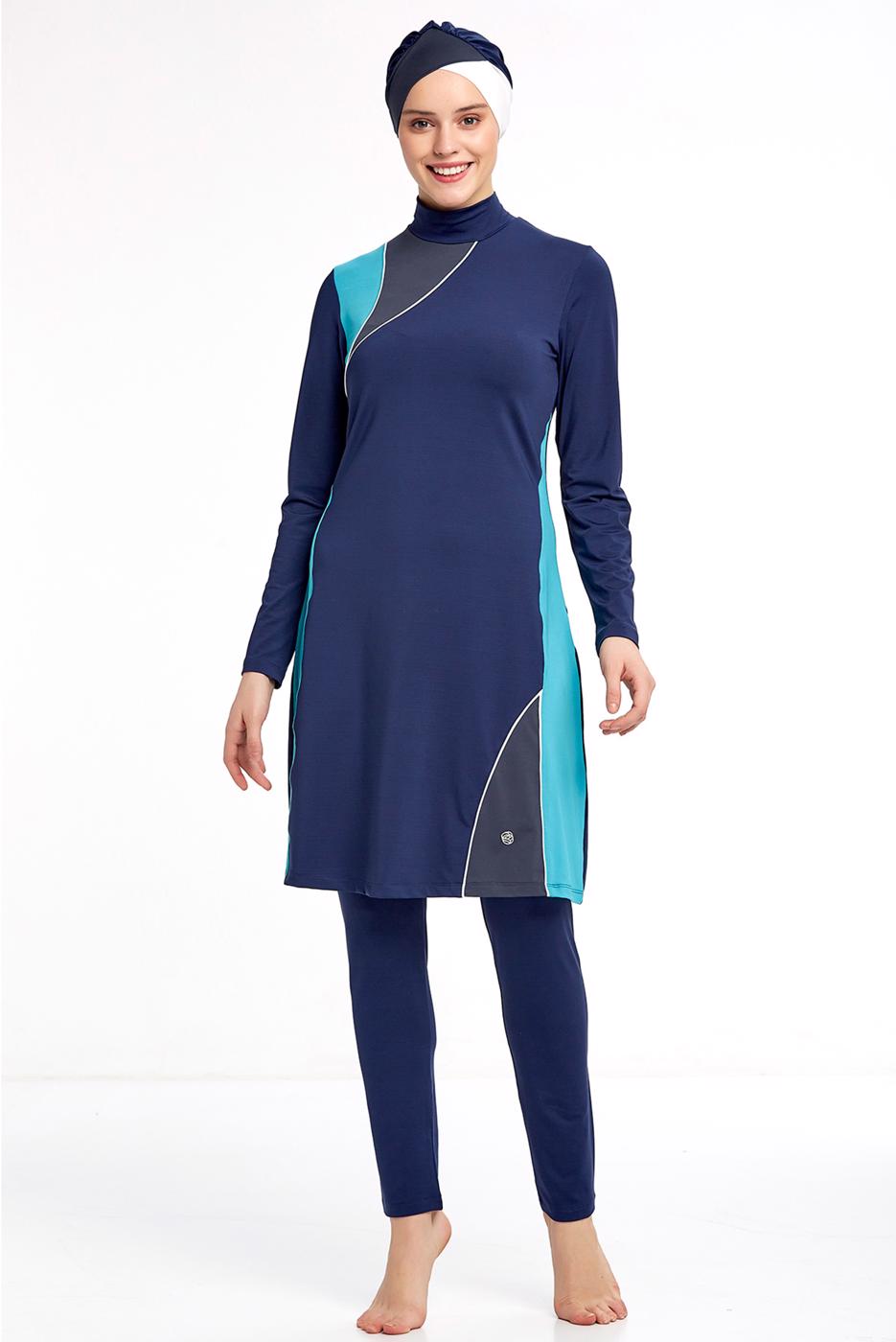 Hijab clothing NAVY BLUE MULTICOLORED HIJAB SWIMSUIT 4190 