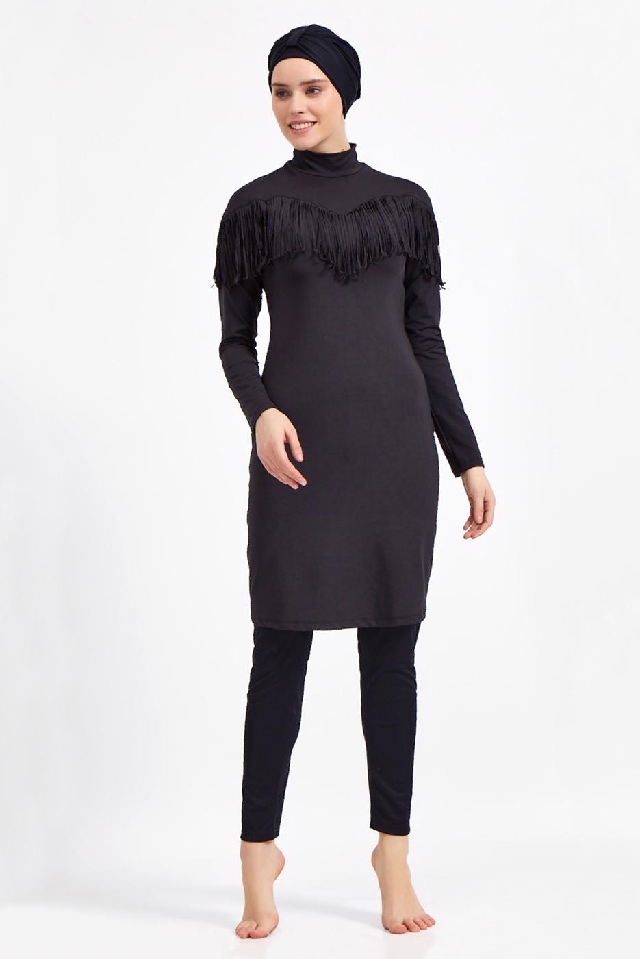 Tesettür giyim SİYAH PÜSKÜL DETAYLI TESETTÜR MAYO 4250 