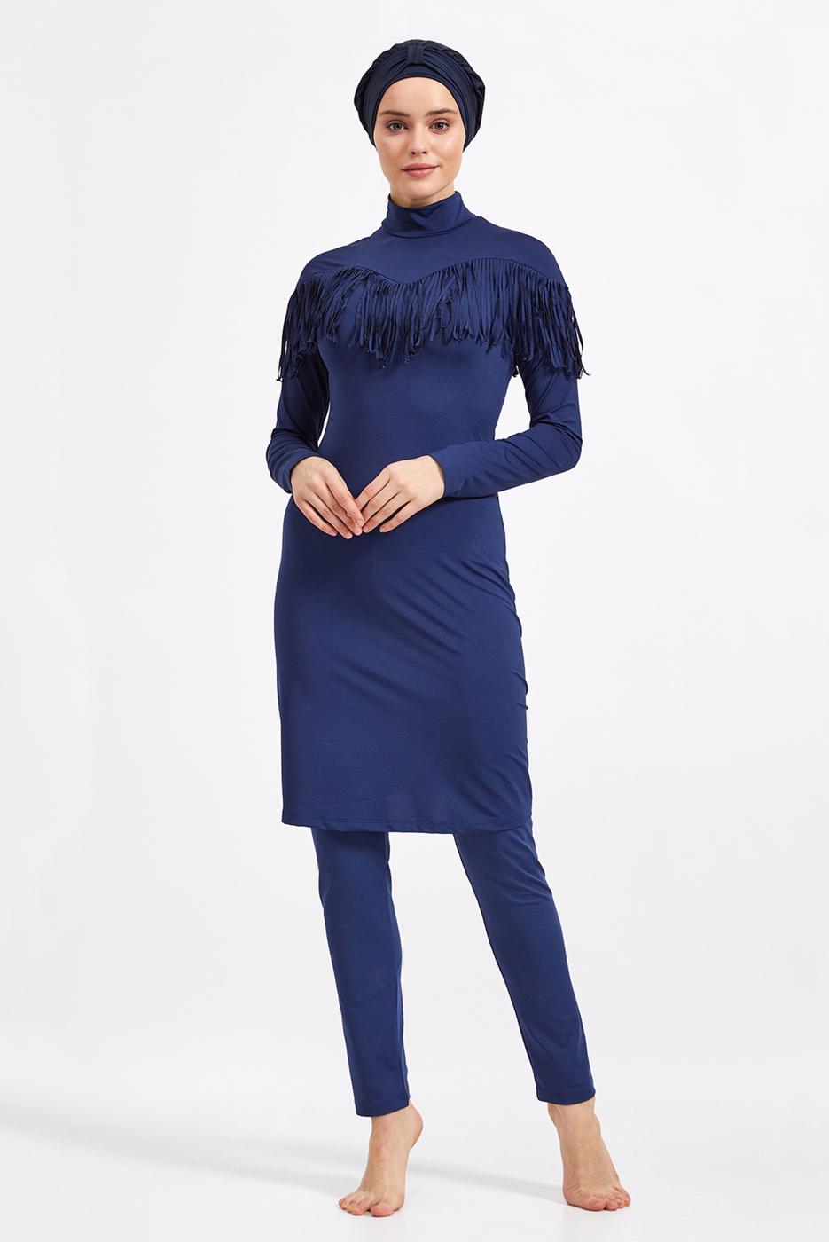 Hijab clothing NAVY BLUE FRINGE DETAIL HIJAB SWIMSUIT 4250 