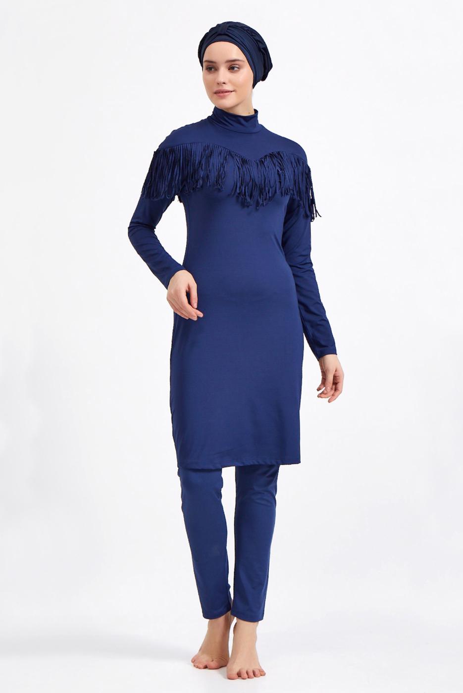Hijab clothing NAVY BLUE FRINGE DETAIL HIJAB SWIMSUIT 4250 