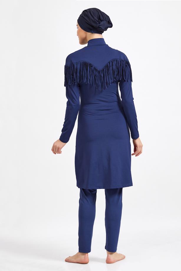 Vêtements hijab BLEU MARINE MAILLOT DE BAIN HIJAB DÉTAIL FRANGES 4250 - TRENDTESETTÜR