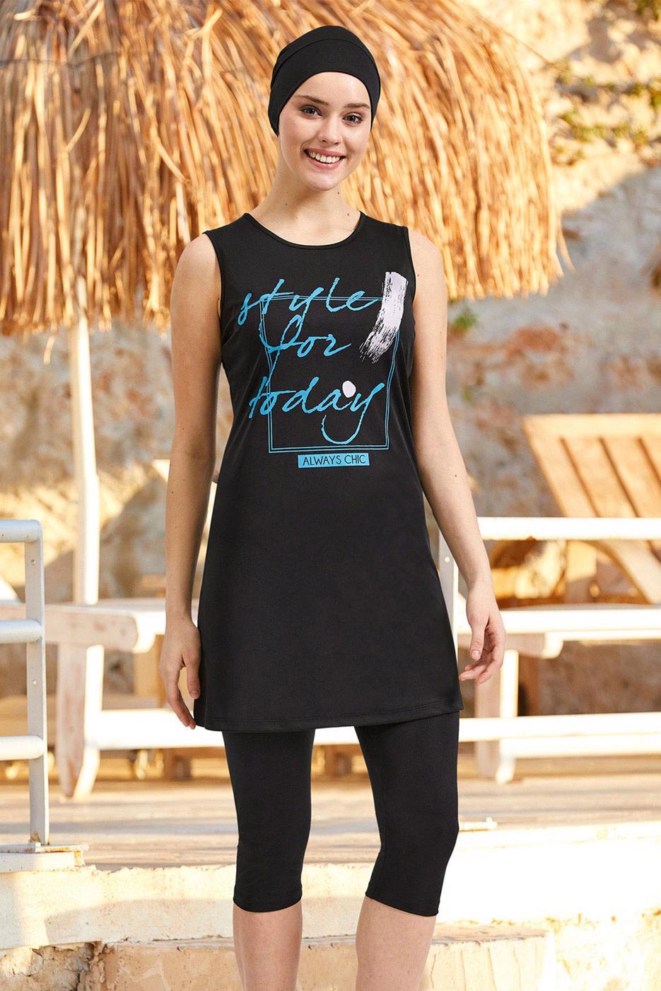 Hijab clothing BLACK SLOGAN PRINT HIJAB SWIMSUIT 4590 