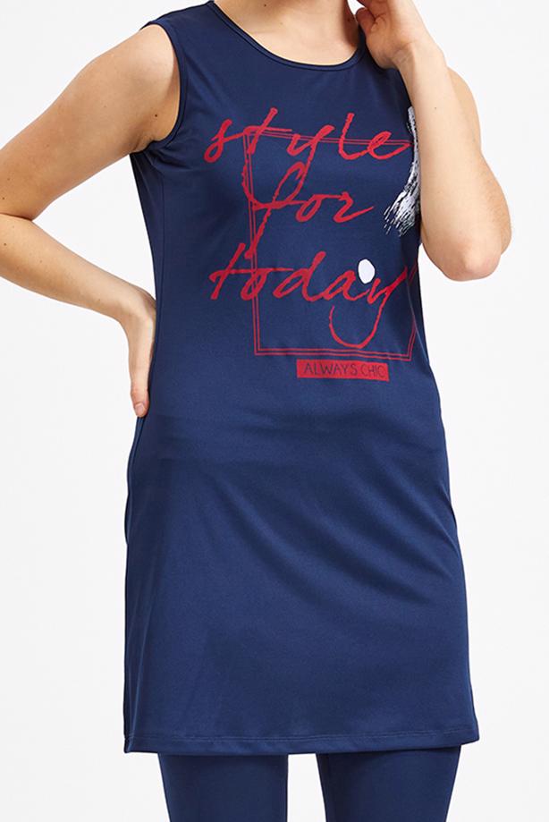 Vêtements hijab BLEU MARINE MAILLOT DE BAIN HIJAB IMPRIMÉ SLOGAN 4590 - TRENDTESETTÜR