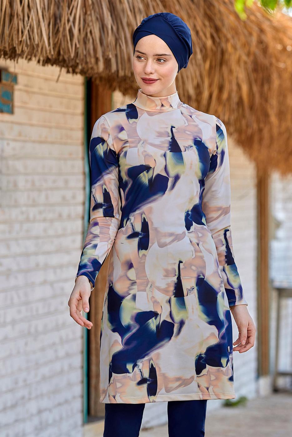 Tesettür giyim LACİVERT DESENLİ TESETTÜR MAYO 6050 