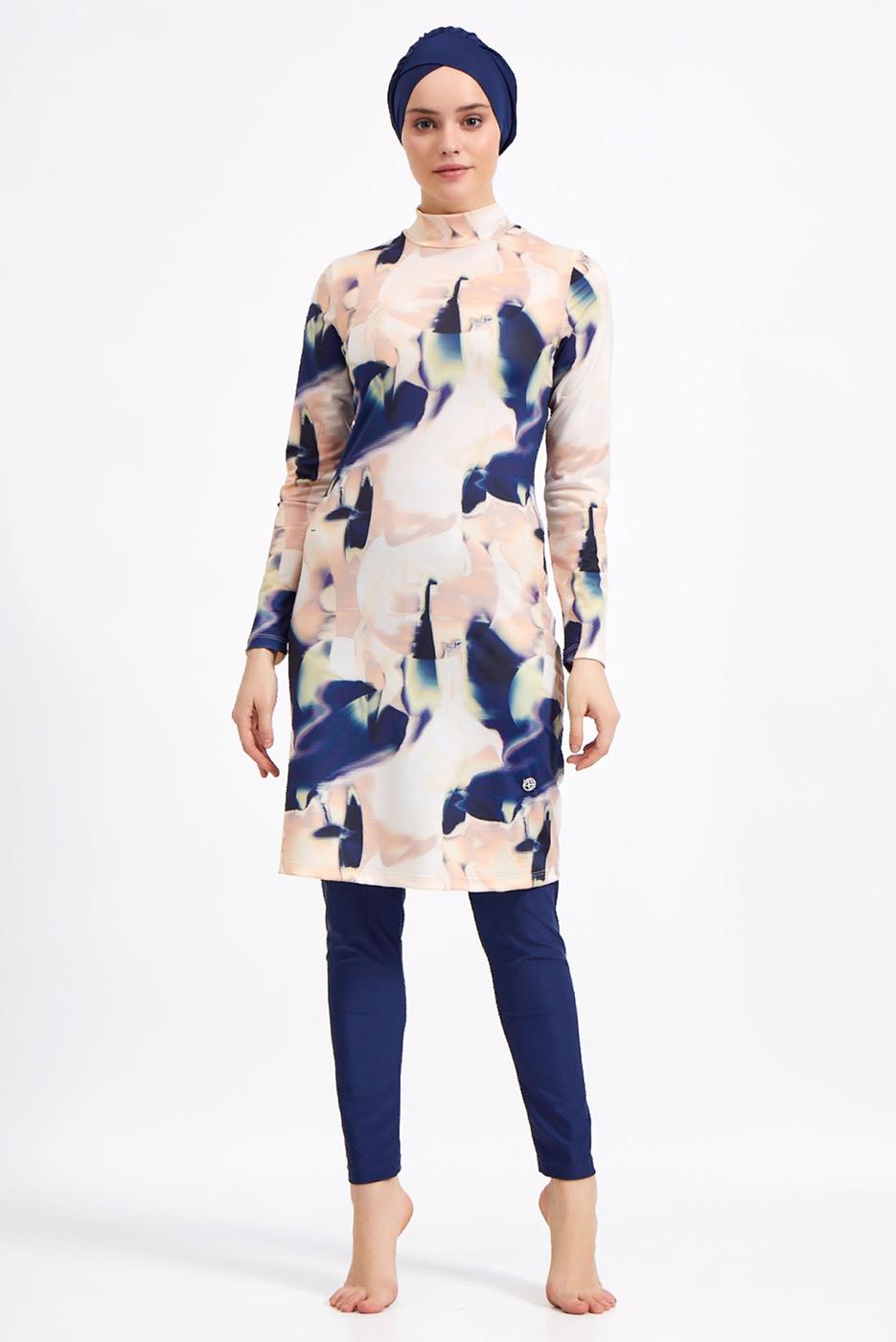 Tesettür giyim LACİVERT DESENLİ TESETTÜR MAYO 6050 