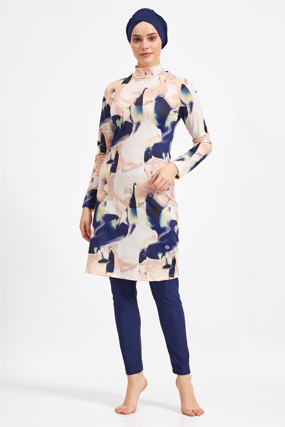 Tesettür giyim LACİVERT DESENLİ TESETTÜR MAYO 6050 
