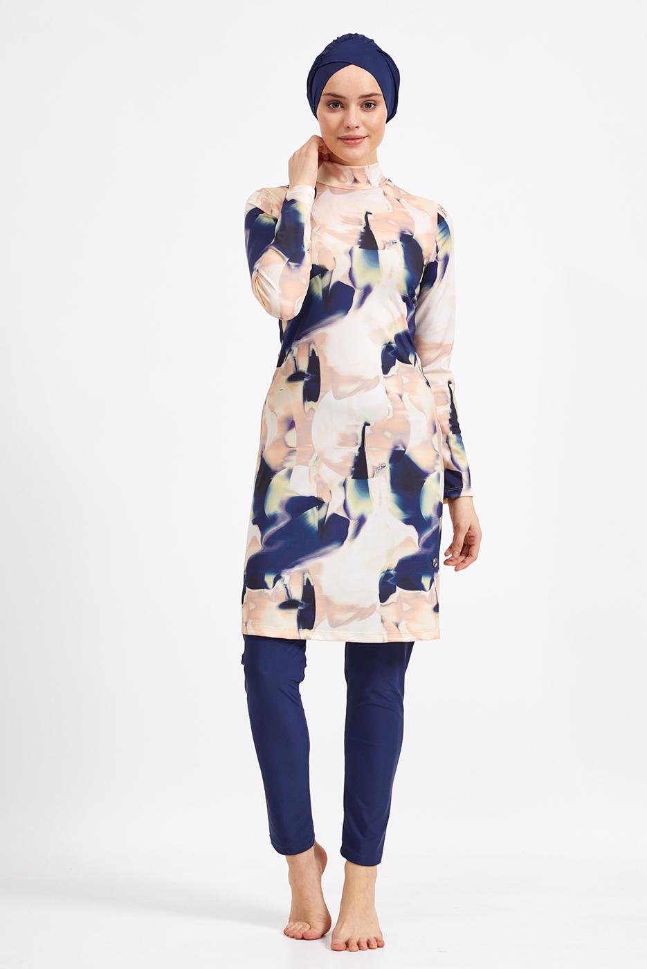 Tesettür giyim LACİVERT DESENLİ TESETTÜR MAYO 6050 