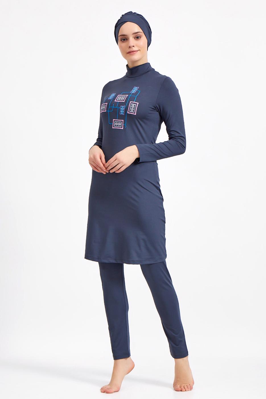 Hijab clothing GREY EMBROIDERED HIJAB SWIMSUIT 7150 