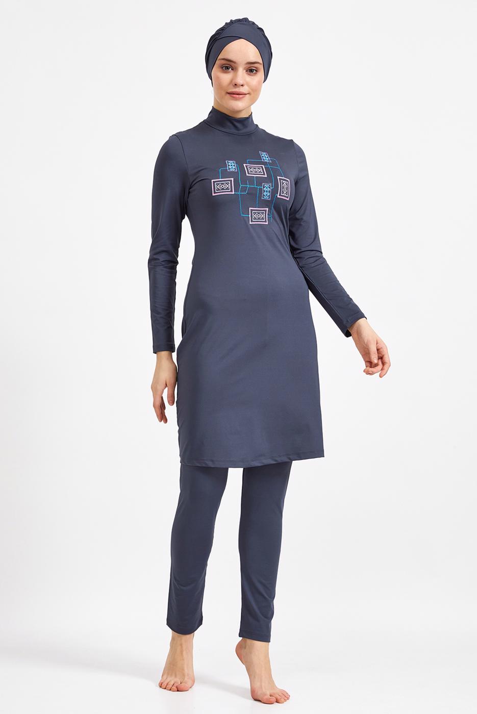Hijab clothing GREY EMBROIDERED HIJAB SWIMSUIT 7150 