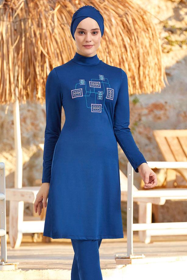 Vêtements hijab BLEU MARINE MAILLOT DE BAIN HIJAB BRODÉ 7150 - TRENDTESETTÜR