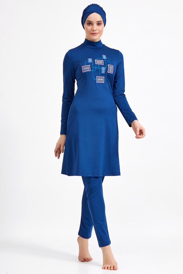 Vêtements hijab BLEU MARINE MAILLOT DE BAIN HIJAB BRODÉ 7150 - TRENDTESETTÜR